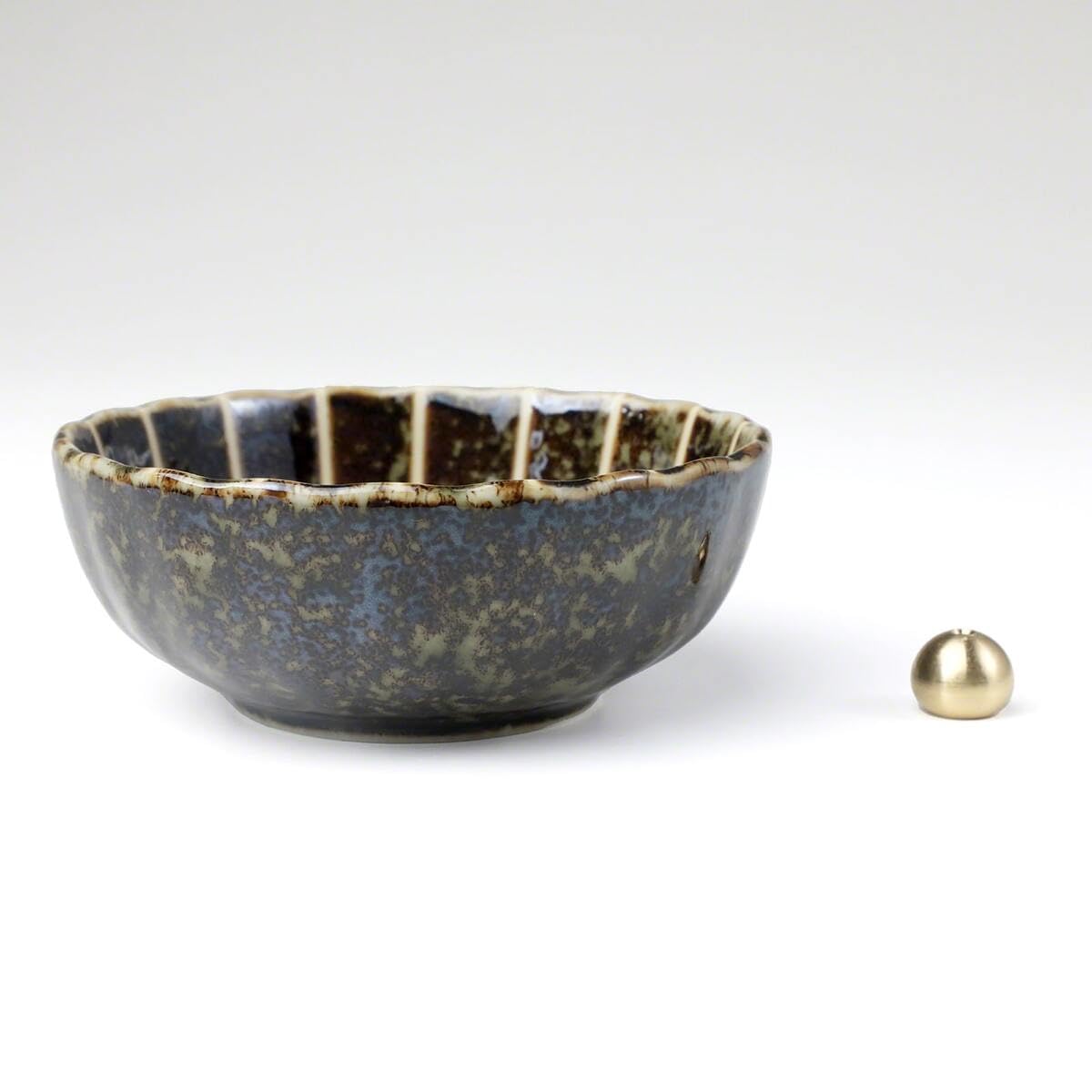 Asayu Japan Lotus Incense Holder for Sticks 4.1 inch (105mm), Traditional Made in Japan Ceramic Ash Catcher and Brass Incense Burner Set - Green Lotus