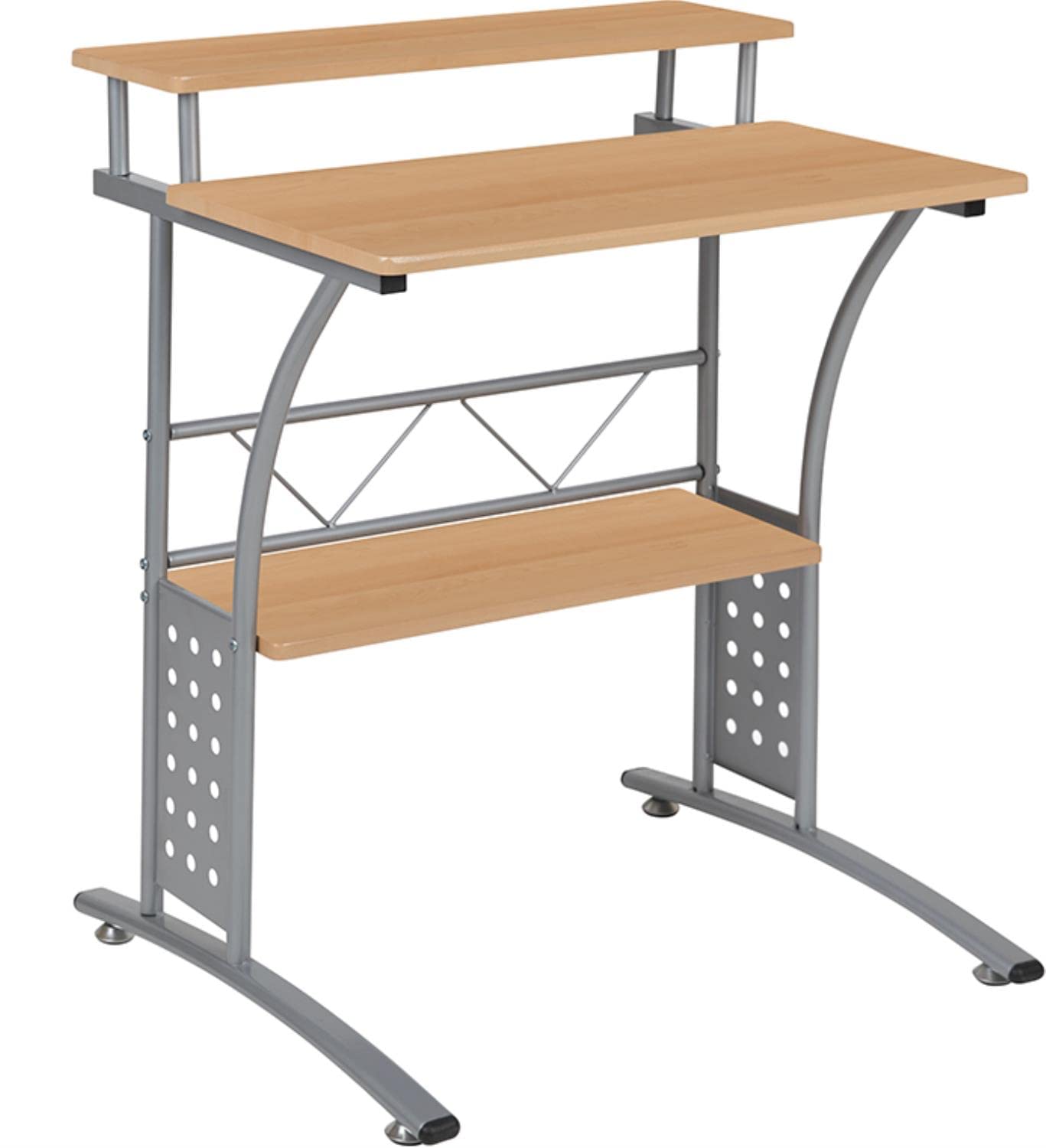 Flash Furniture Clifton Maple Computer Desk with Top and Lower Storage Shelves 28 Inch