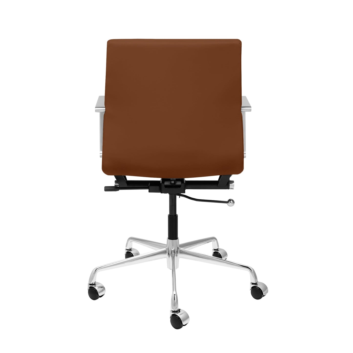 Laura Davidson Furniture SOHO II Padded Management Office Chair - Mid Back Desk Chair with Arm Rest, Swivel & Cushion Availability, Made of Faux Leather, Brown, Computer Chair