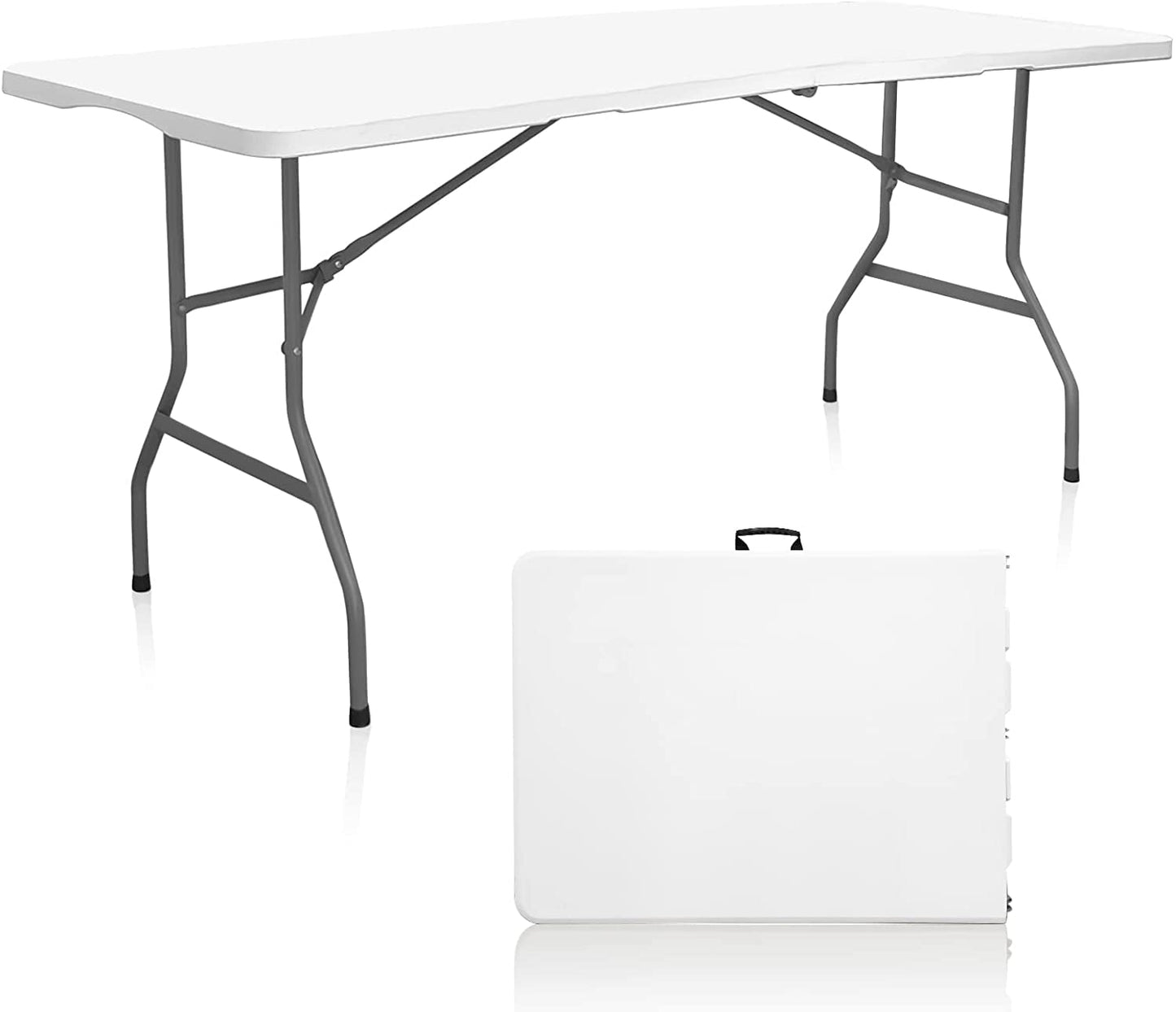 HiEthan 6FT Fold in Half Folding Table, 330Lbs Heavy Duty Portable Plastic Table with Built-in Handle, Indoor Outdoor Utility Desk for Picnic Party Camping(6ft)