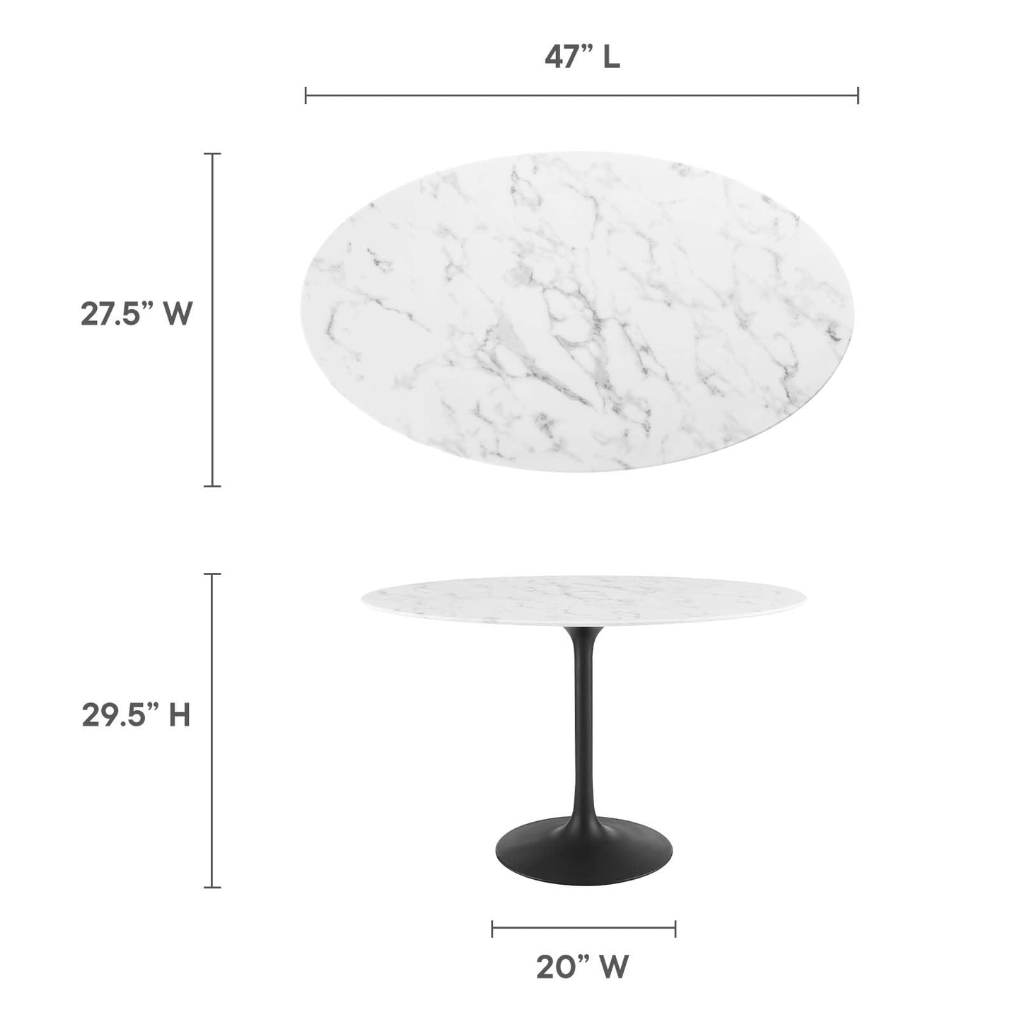 Modway Lippa 48" Oval Artificial Marble Dining Table, Black White