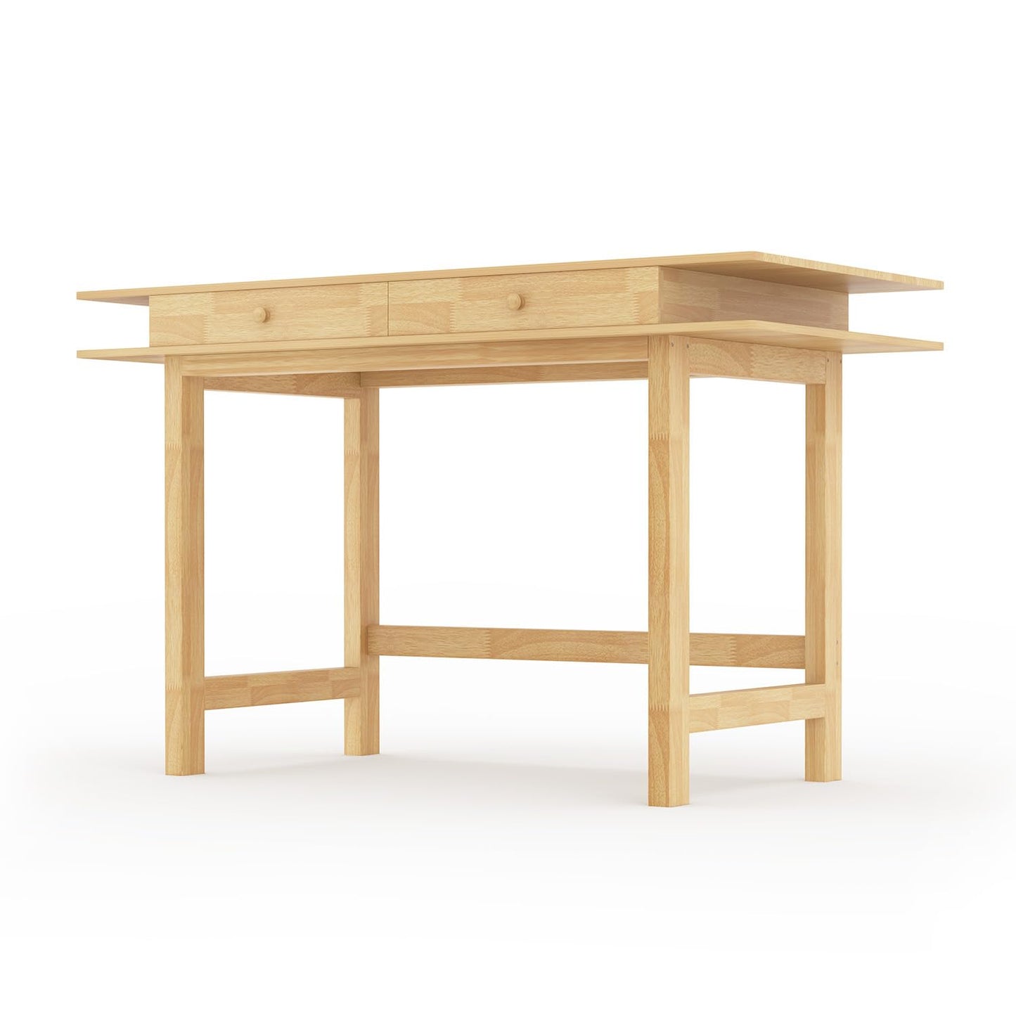 ELEVAQ Double-Top Solid Wood Desk - 48-Inch Mid-Century Modern Writing Table with Drawers for Home Office, Study, and Creation, Rubberwood Computer Desk in Honey Oak