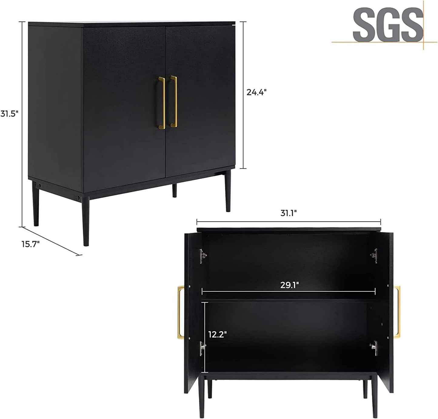 REHOOPEX Set of 2 Storage Cabinet with Doors, Modern Black Accent Cabinet, Free Standing Cabinet, Wooden Buffet Sideboards for Living Room, Kitchen, Home Office