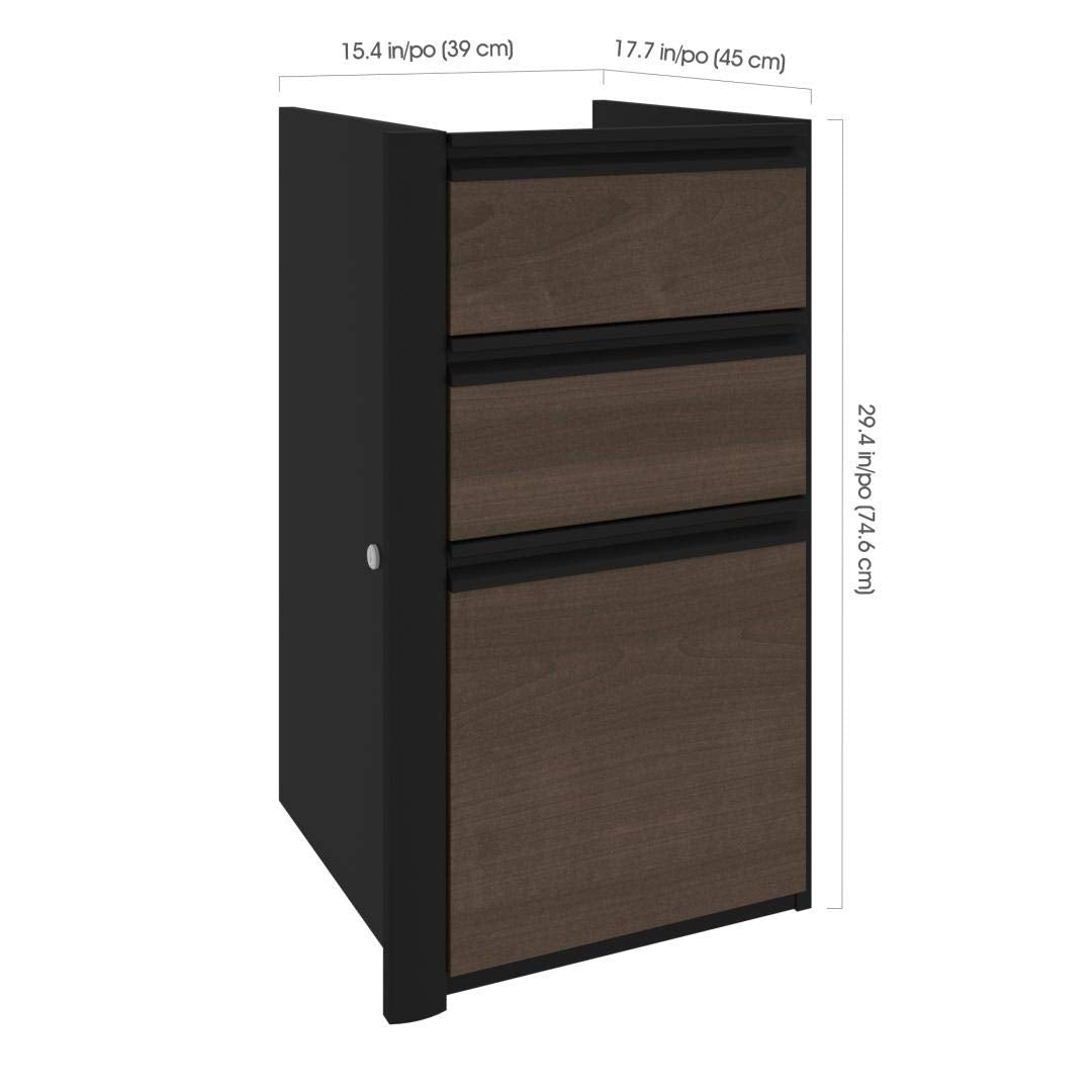 Bestar Connexion Add-On 3 Drawer Pedestal, 16W, Antigua & Black