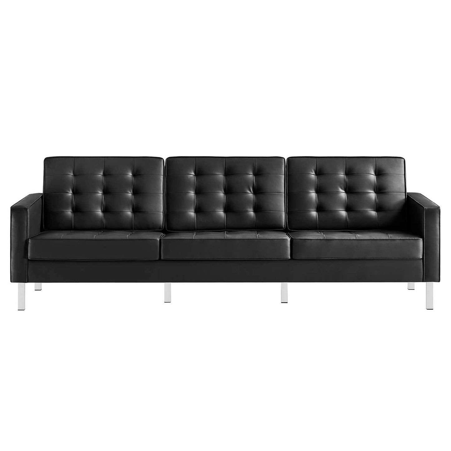 Modway EEI-3385-SLV-BLK Loft Tufted Button Faux Leather Upholstered Sofa in Silver Black