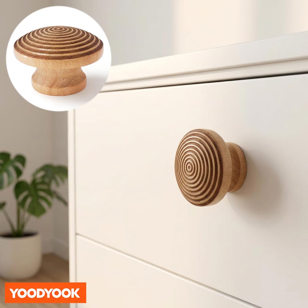 YOODYOOK 4 Pack Wooden Drawer Knobs - Handmade Cabinet Knobs with Easy Installation for Kitchen Cabinets & Dresser Drawers, Boho Unique Wood Knobs for Home & Office Furniture Decor