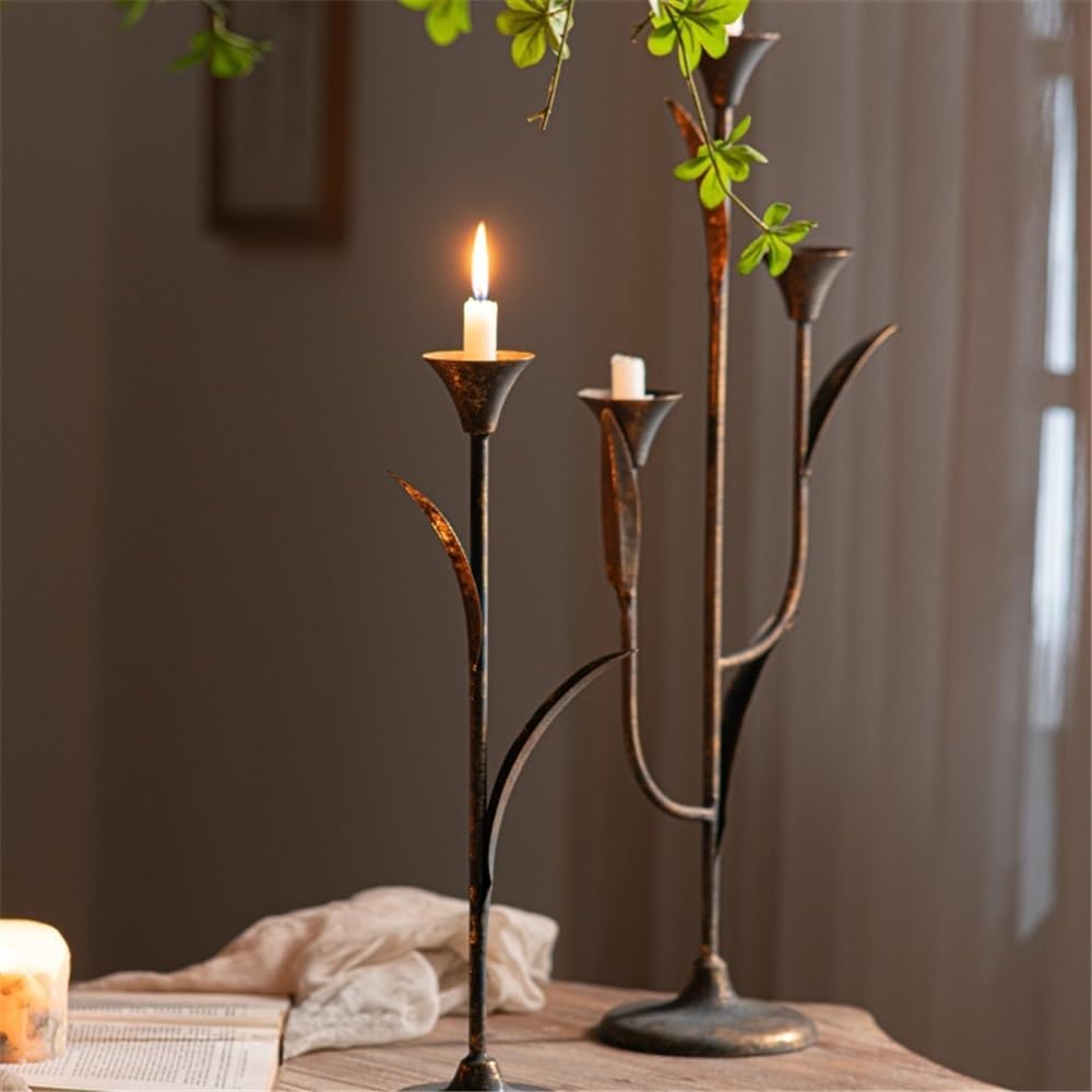 Candlestick Holders Retro Old Wrought Iron Candlestick Ornaments for Coffee Shops, Hotels, Dining Tables Candle Holders(Small)