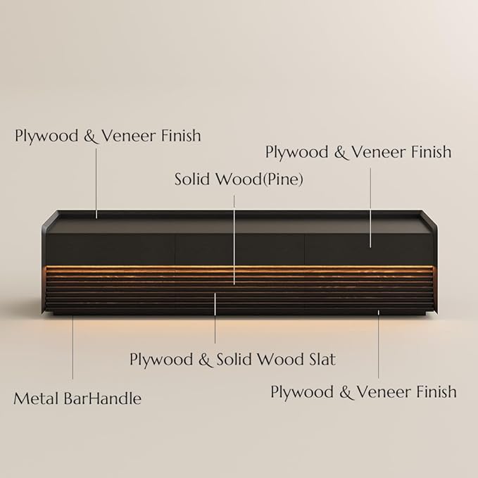 POVISON Fully-Assembled Mid Century Modern TV Stand, 78.74" Wood Media Console