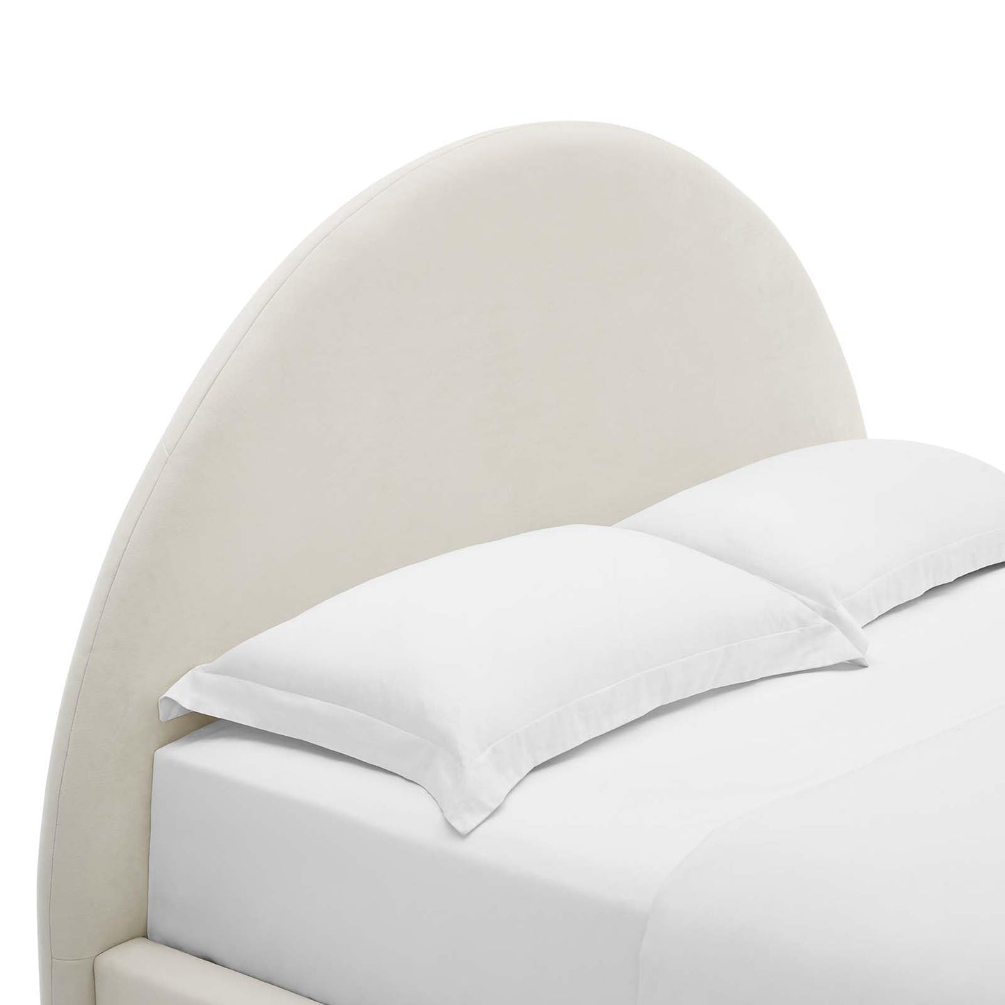 Modway Resort Full Size Platform Bed with Arch Shaped Round Headboard in Alabaster, Upholstered Velvet Bed Frameain-Resistant Performance Velvet, Soft Cloud Bed Frame, No Box Spring Needed