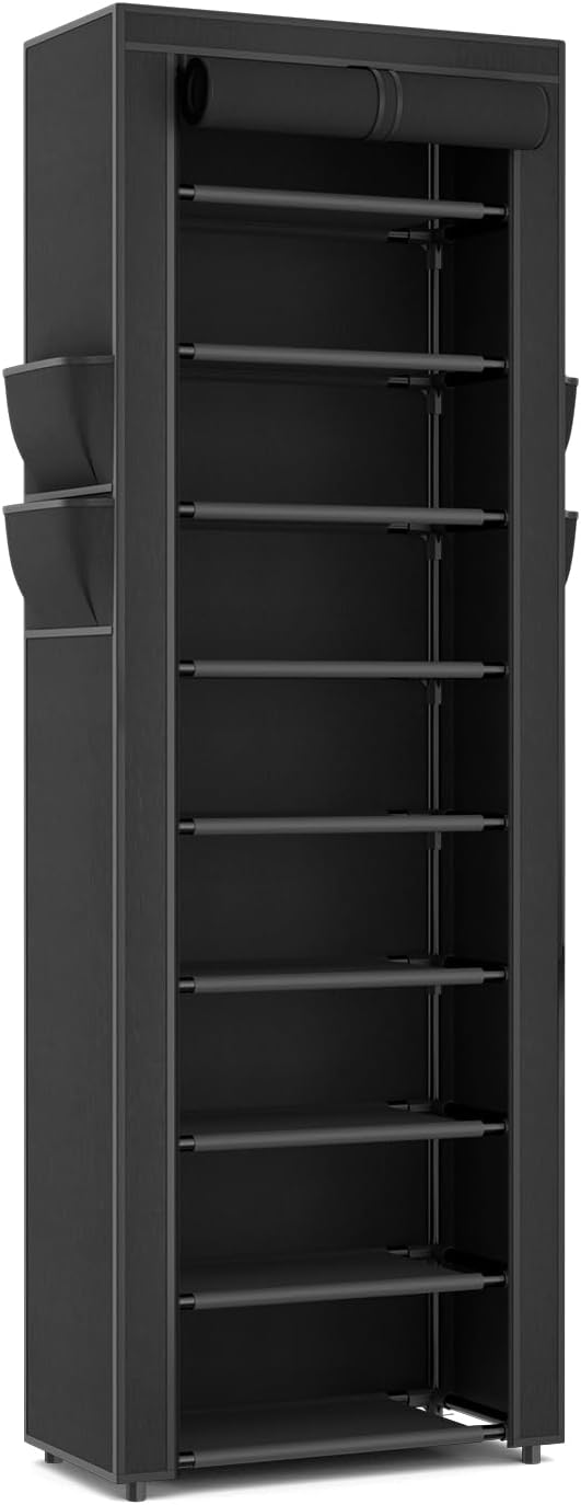 LANTEFUL Narrow Shoe Rack with Cover 10 Tier Tall Shoe Rack Organizer Large