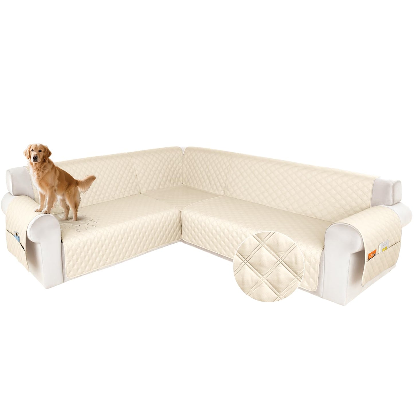 HDCAXKJ Waterproof Sectional Couch Cover L Shaped Sofa Covers Washable Corner Sectional Slipcovers Dog Pet Proof U Shape Furniture Protector with Upgraded Anti Slip Strips (X-Large, Beige)