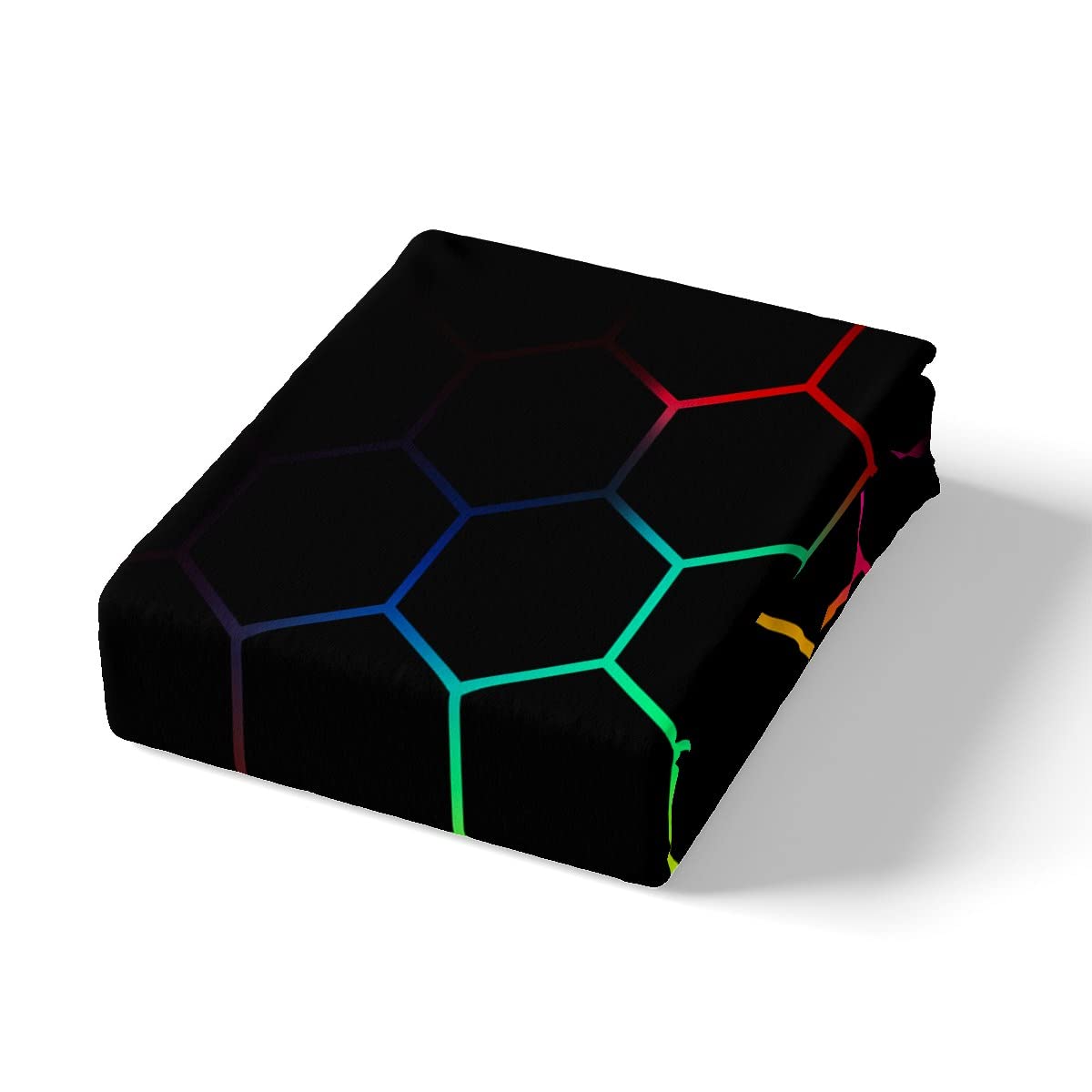 Hexagonal Bedding Sheets Geometric Honeycomb Bed Sheet Set for Kids Boys Girls Beehive Hexagon Bedding Fitted Sheet Yellow Red Green Black Blue Decor Bed Cover Bedroom Collection 3Pcs Queen Size