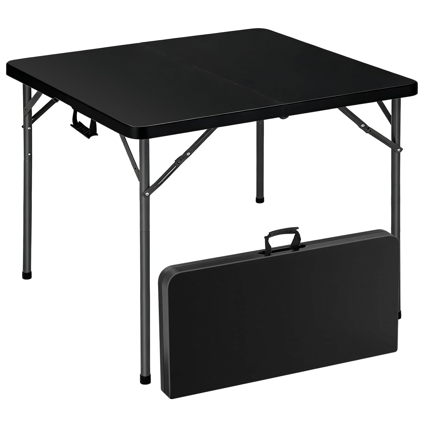Vampire Killer 34" Square Folding Table, Portable Folding Card Table with Collapsible Legs & Carrying Handle, Plastic Tables for Camping,Picnic, Office, Party,Black