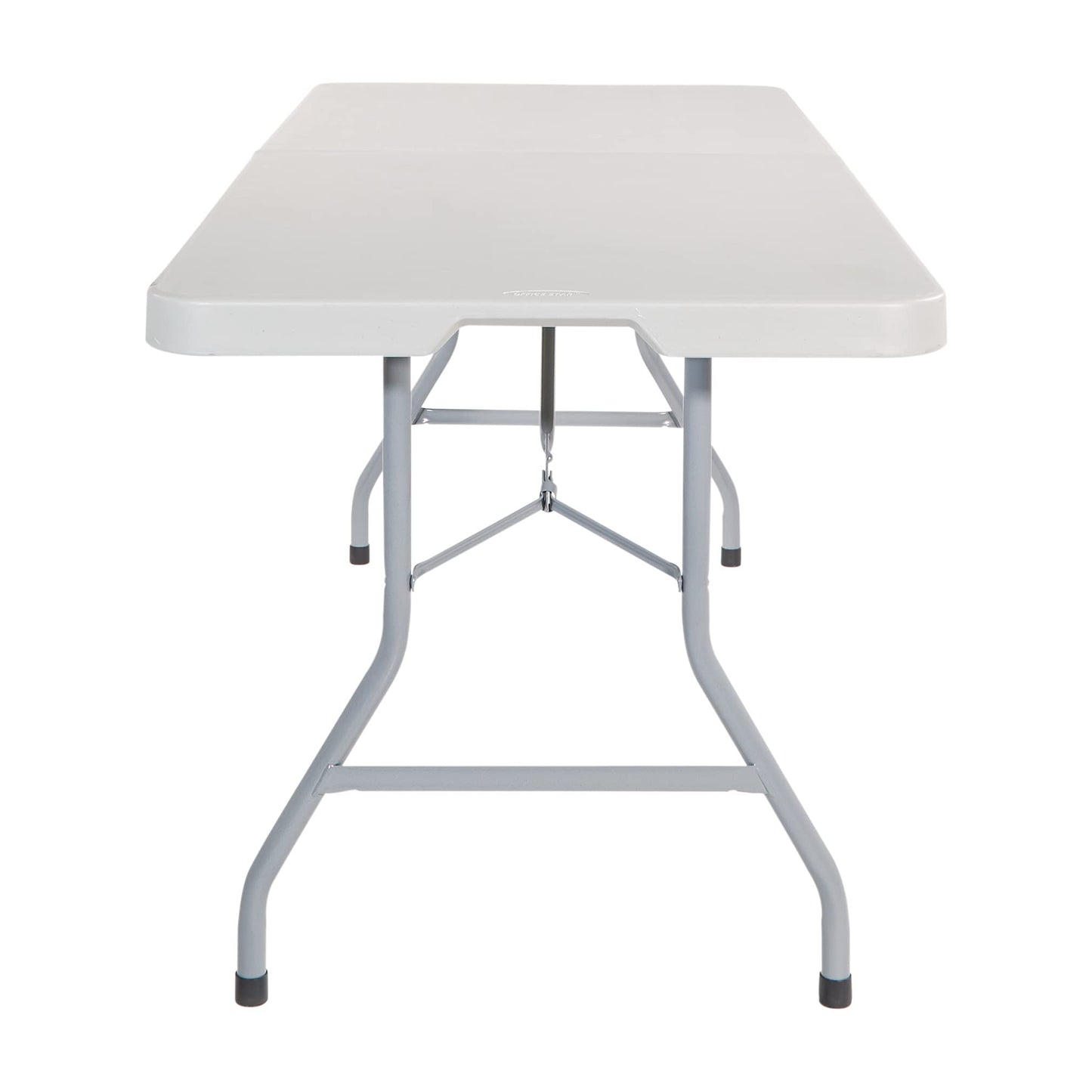 Office Star Resin Multipurpose Rectangle Table, 6-Feet, Center Folding with Wheels, Light Gray