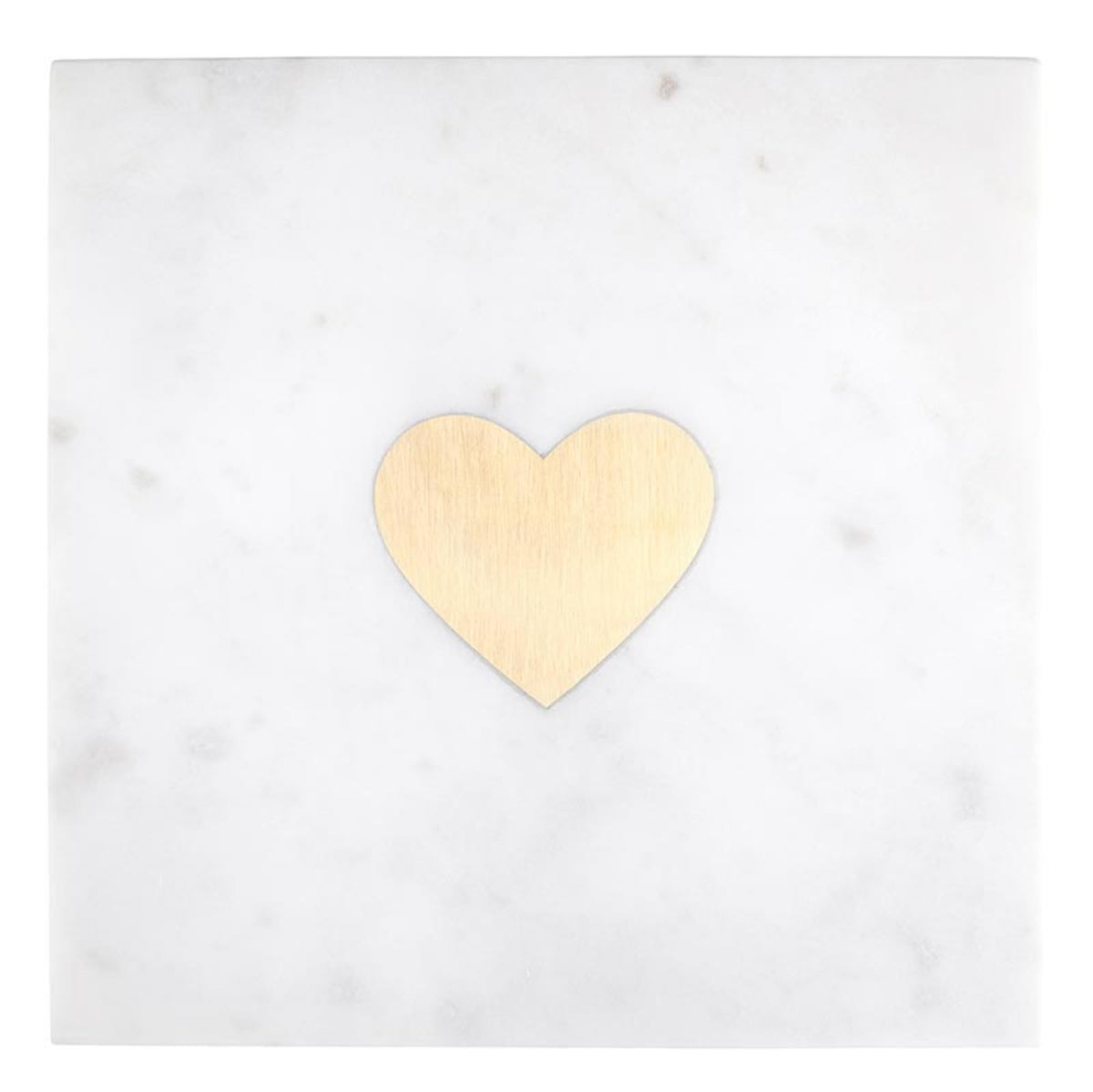 Santa Barbara Design Studio White Marble Charcuterie Cheese Tray, Brass Heart Icon, 10" Square