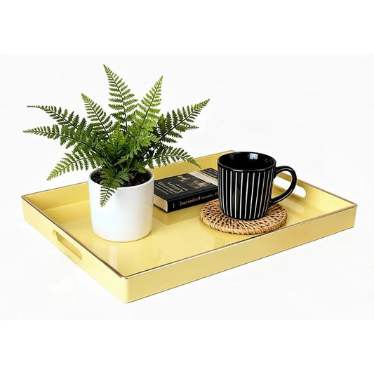 Zosenley Decorative Tray, Rectangular Plastic Tray with Handles, Modern Vanity Tray and Serving Tray for Bathroom, Kitchen, Ottoman and Coffee Table, 15.6” x 10.2” (Light Yellow)