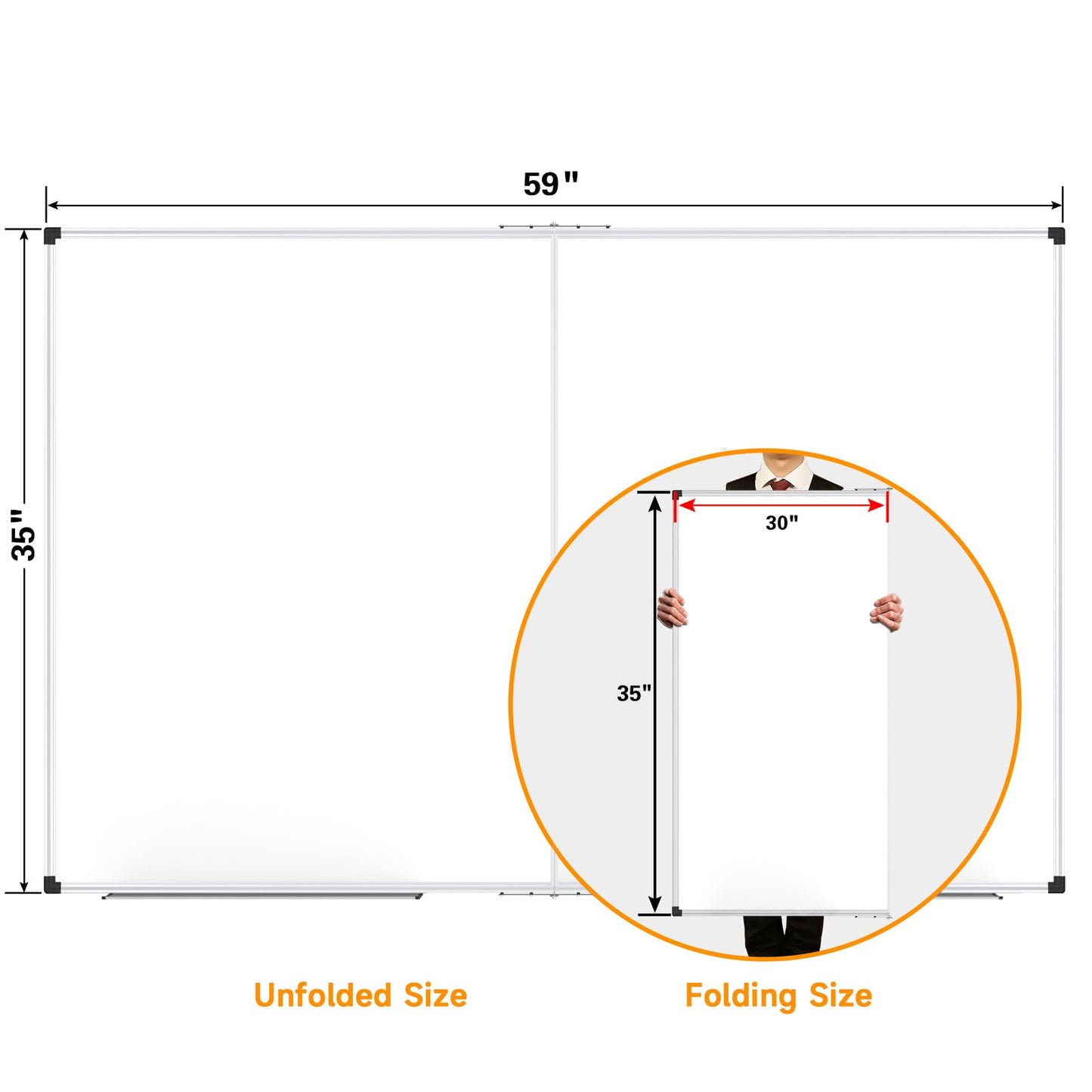 XBoard Magnetic Whiteboard 60 x 36 Inch, Foldable Dry Erase White Board with Aluminium Frame & Marker Tray 5' x 3', Wall Mounted Folding Message Presentation Board