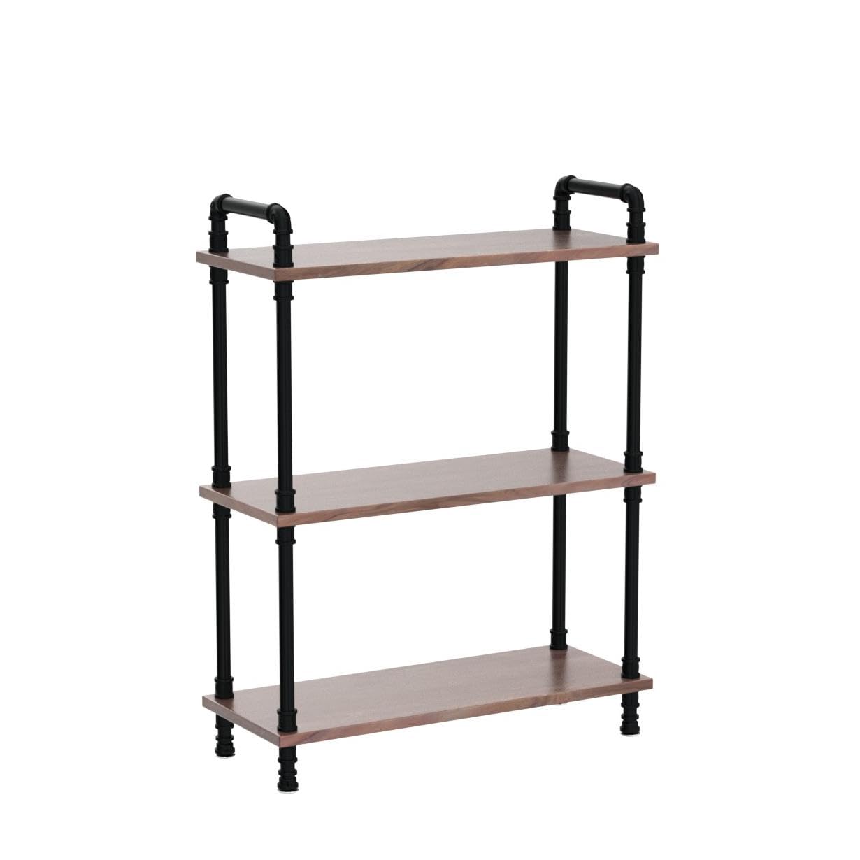 Industrial Bookshelf, Rustic Open Bookcase, 3 Tier Wood and Metal Bookshelf, Solid Pine Wood and Iron Pipe Storage Shelf Narrow Small Space Storage Shelf for Living Room Office Bedroom Kitchen
