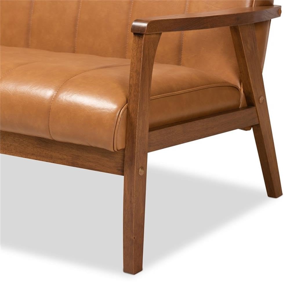 Baxton Studio Nikko Mid-century Modern Tan Faux Leather Upholstered and Walnut Brown finished Wood Loveseat