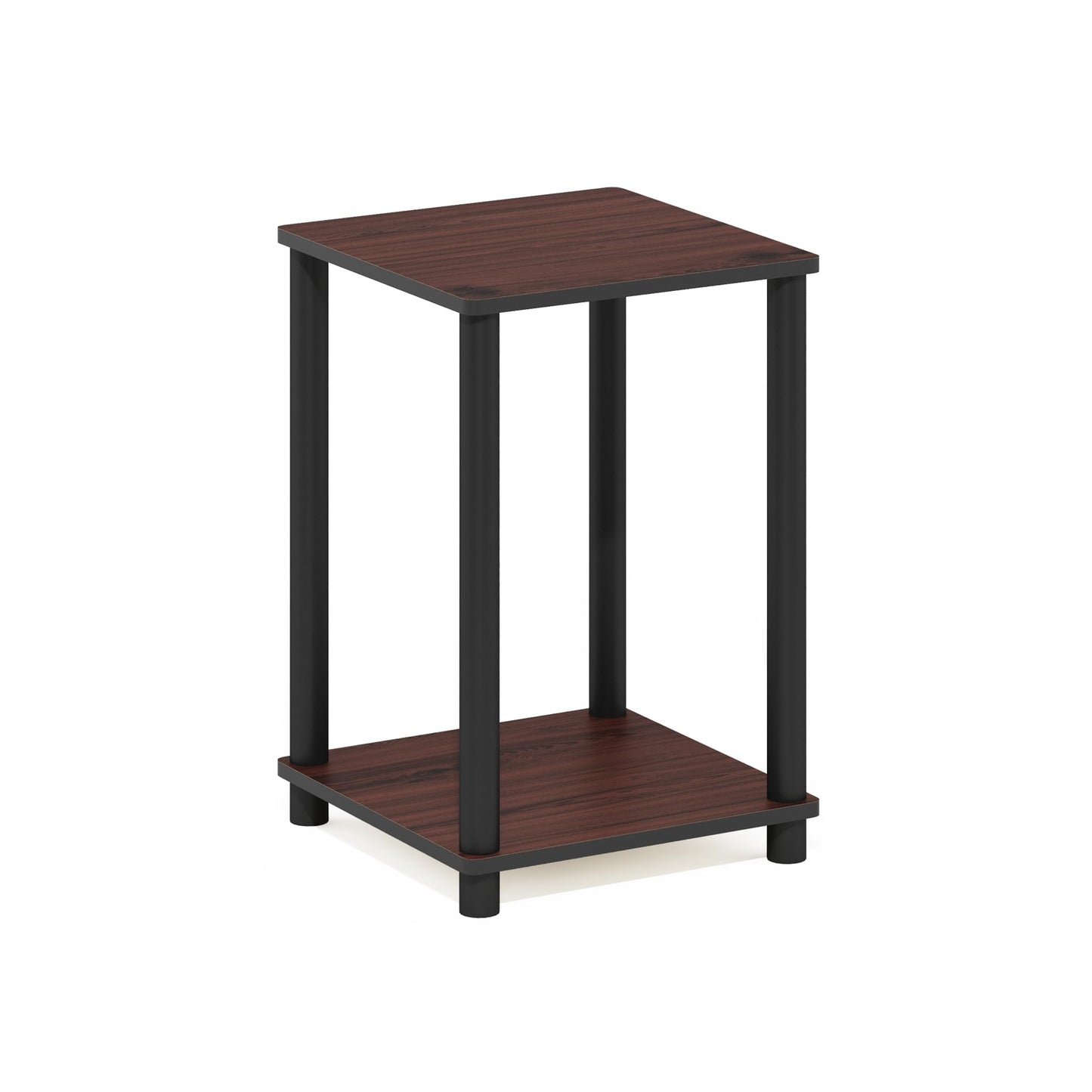 Furinno TURN-N-TUBE Side Table, 2-Tier Modern Square End Table with Open Shelf, Toolless Night Stand, Bedside Table, for Living Room, Bedroom, Dark Cherry