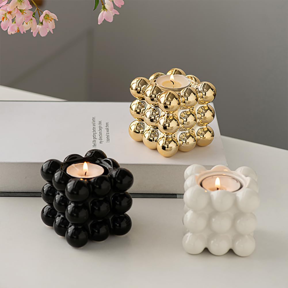 Ceramic Cube Golden Candle Holder Handheld Candlestick Holders Decorative Candle Stand Middle East Arabian Festival Candlestick Dining Table Party Home Decoration Ornament (Black)