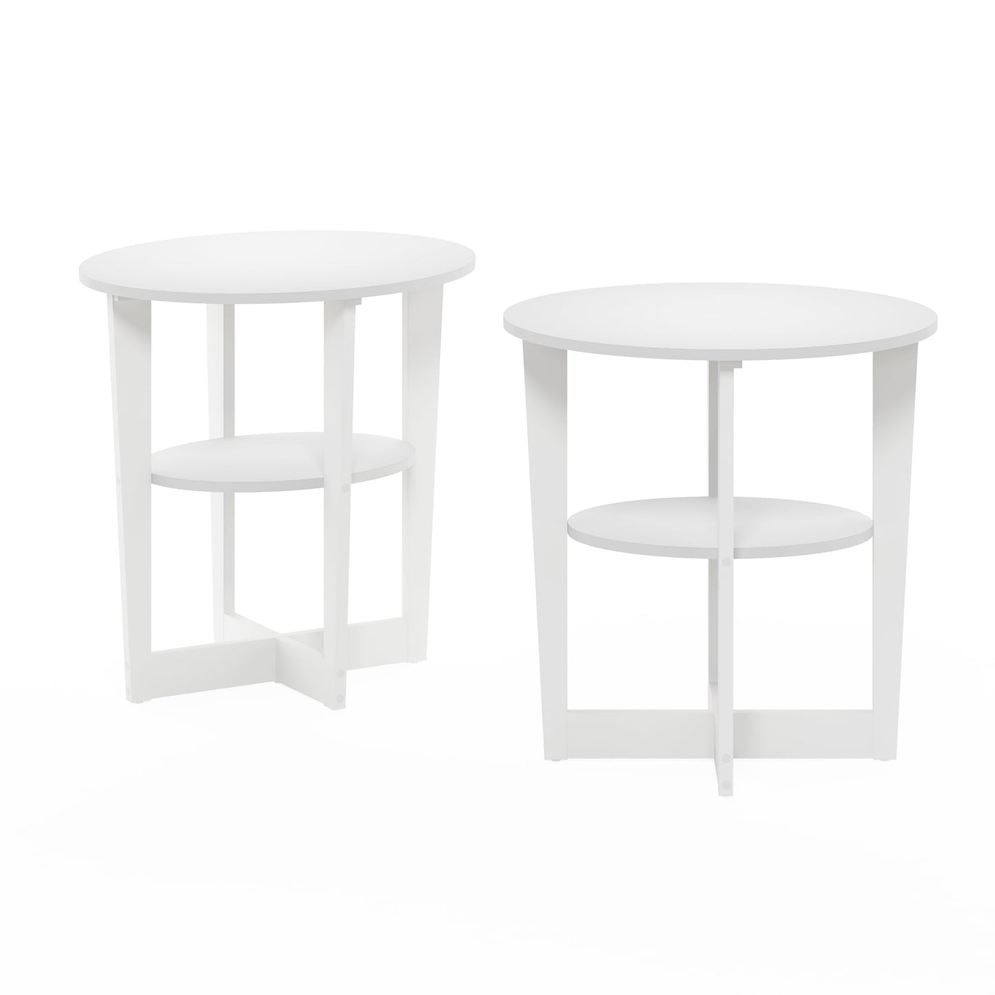 Furinno Jaya Side Table Set of 2, 2-Tier Round Modern End Table with Oval Tabletop, Night Stand, Bedside Table with Open Shelf, for Living Room, Bedroom, Plain White