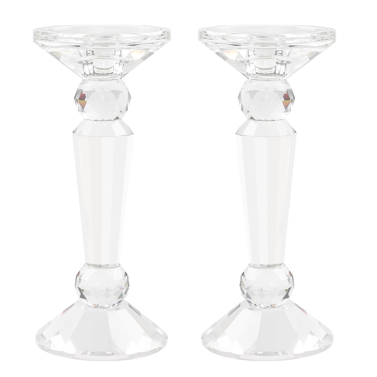 Marvala Crystal Taper Candle Holders Set, Clear Dual-Sided 2-in-1 Candlesticks for Taper and Pillar Candles, Elegant Wedding Table, Wedding, Christmas, Home Holiday Decor (Set of 2-S)