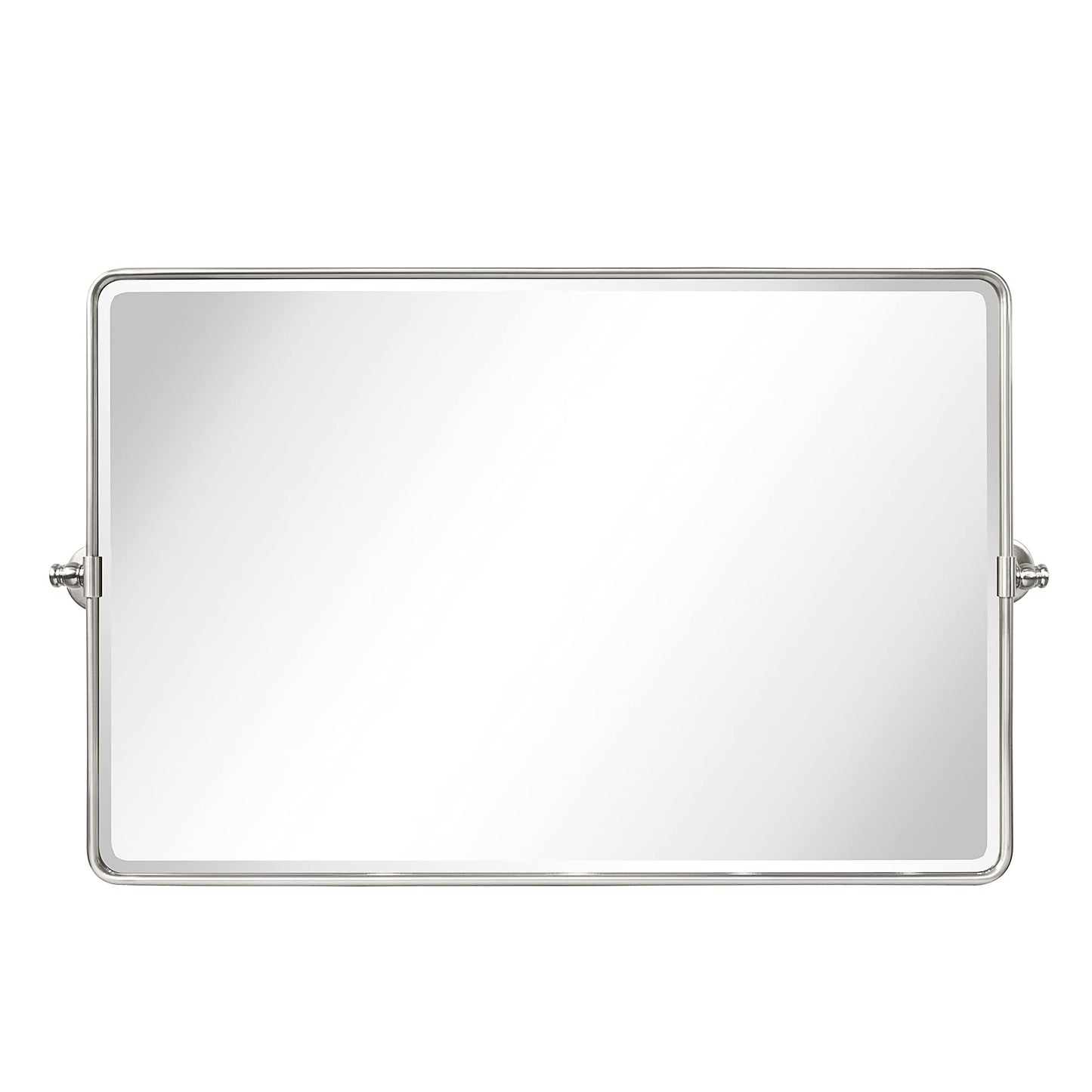 TEHOME Horizontal Pivot Bathroom Mirror Tilting Brushed Nickel Metal Framed Pivot Rectangle Rounded Rectangluar Vanity Mirrors for Wall, Overall 38.91 x 23 inches (Mirrror 35 x 23 inches)