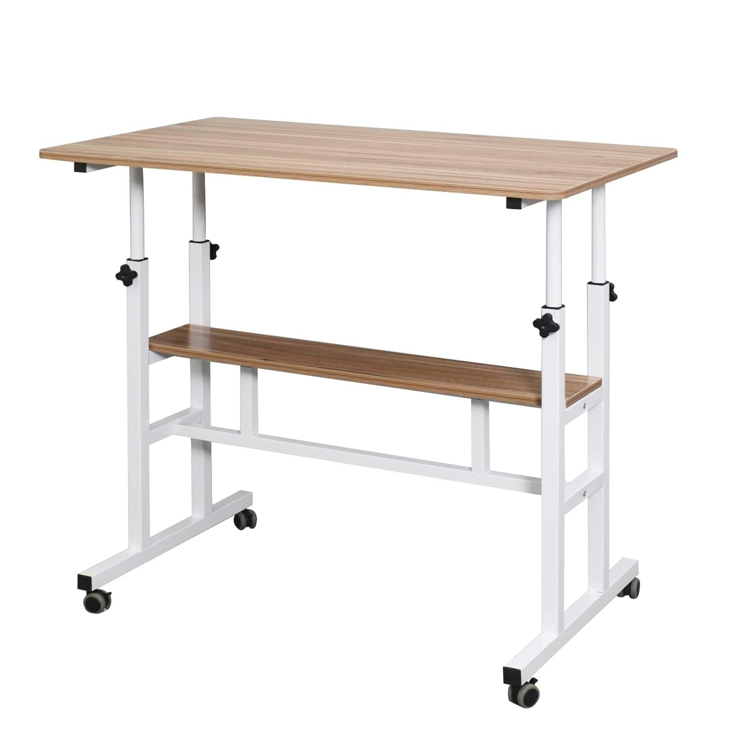 AIZ Mobile Standing Desk, Adjustable Computer Desk Rolling Laptop Cart on Wheels Home Office Computer Workstation, Portable Laptop Stand Tall Table for Standing or Sitting, Oak, 39.4" x 23.6"
