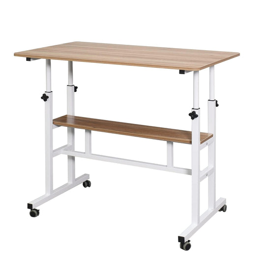 AIZ Mobile Standing Desk, Adjustable Computer Desk Rolling Laptop Cart on Wheels Home Office Computer Workstation, Portable Laptop Stand Tall Table for Standing or Sitting, Oak, 39.4" x 23.6"