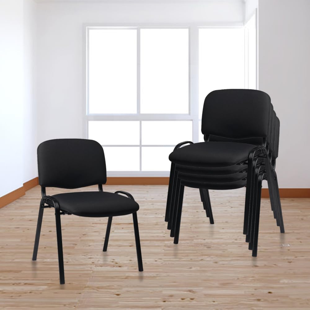 CLATINA Set of 10 Pack Stackable Waiting Room Chair Fabric Black Reception Chairs Metal with Thickened Seat Back Cushion for Waiting Conference Room Guest Chairs (10 Pack)