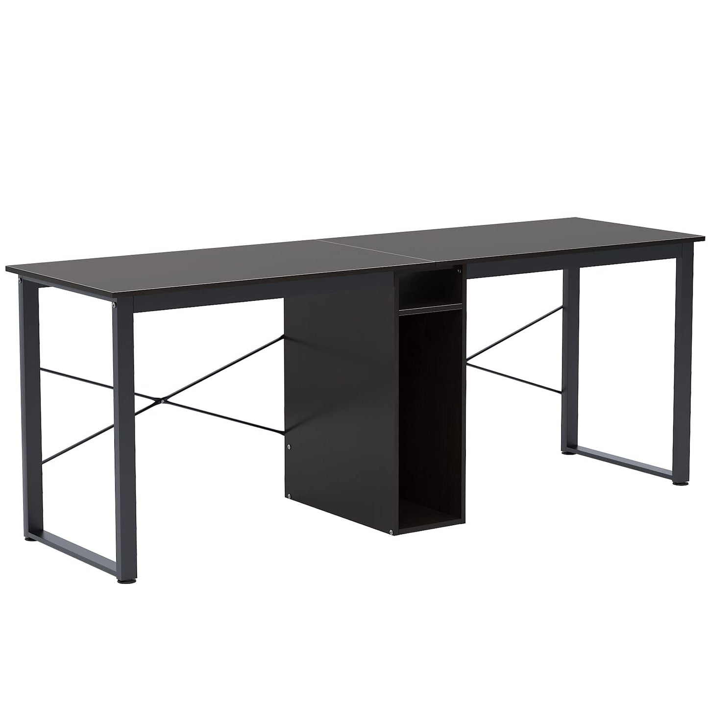 soges 2 Person Home Office Desk,78 inches Large Double Workstation Desk, Writing Desk for Two People, Craft Table with Storage, Black HZ011-200-BK