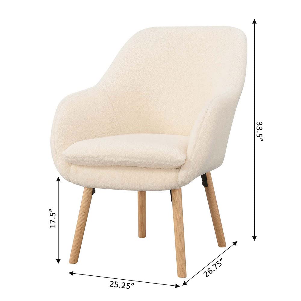 Convenience Concepts Take a Seat Charlotte Wingback Sherpa Accent Armchair 25.25" - Boho Transitional Boucle Lounge Chair for Office, Den, Living Room, Sherpa Cream