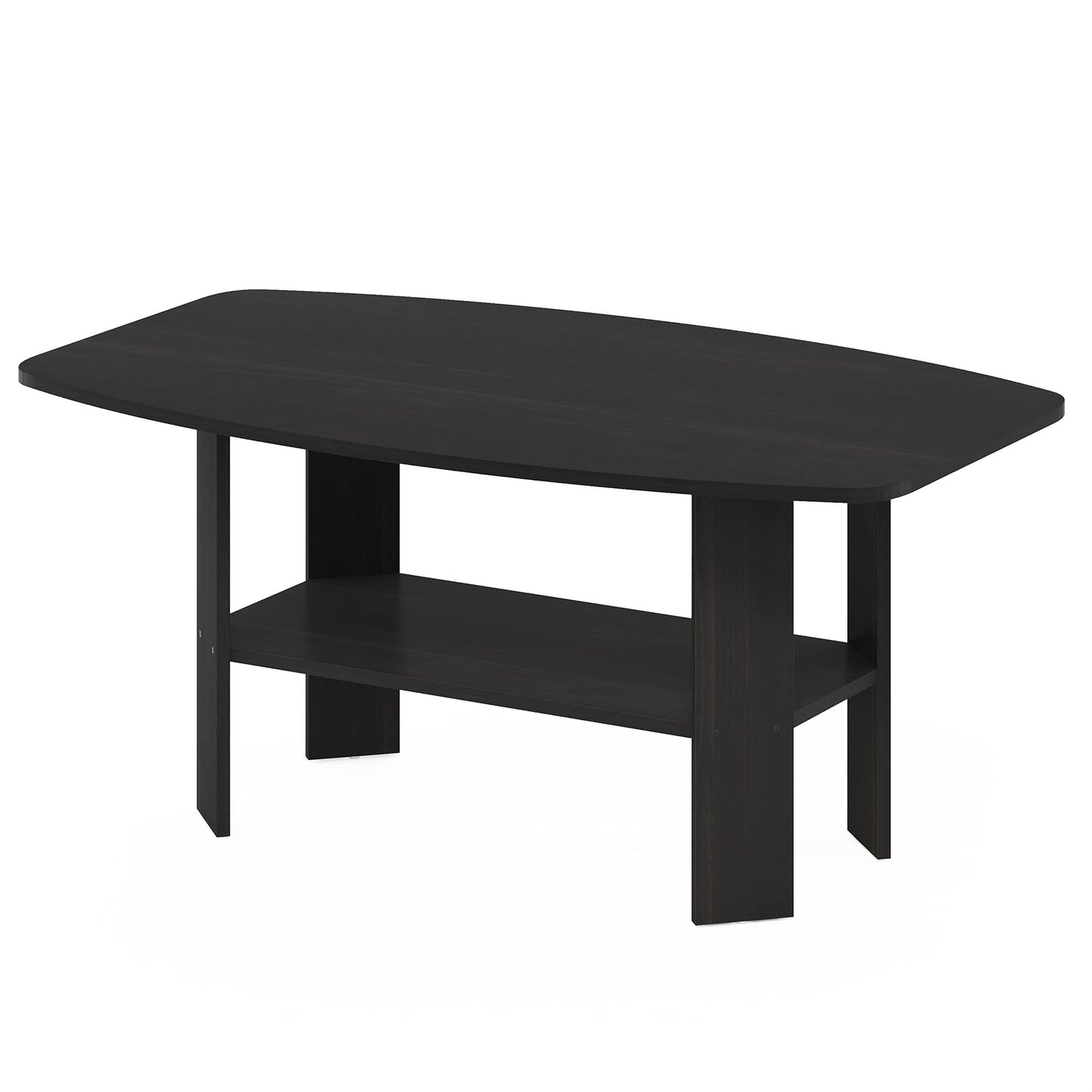 Furinno Simple 2-Tier Coffee Table, Black Center Table wih Open Shelf, Side Table Tabletop with Soft Edges, for Living Room, Home Office, Black Espresso