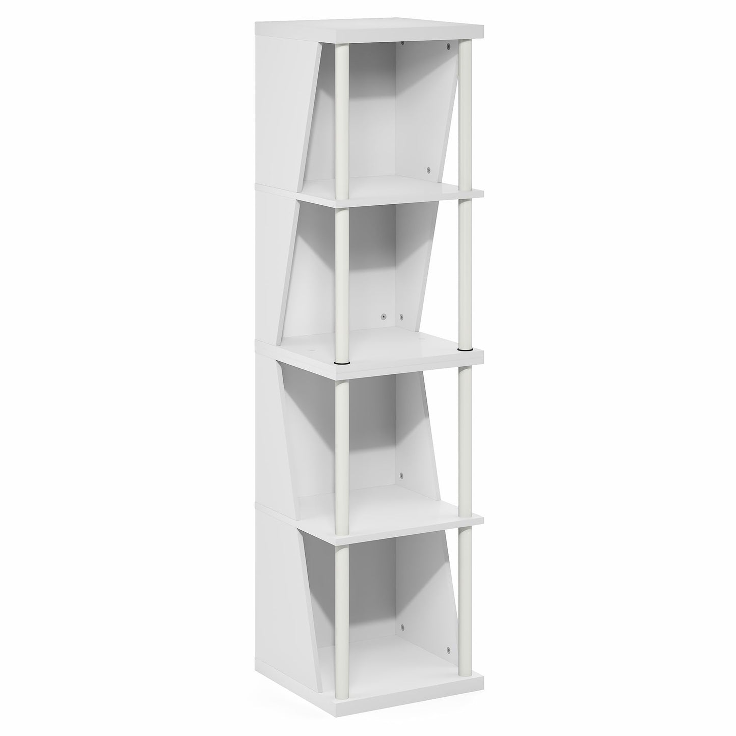 Furinno Flexi Storage Shelf, 4-Cube Corner Shelf, Book Shelf, DIY Stackable & Separable Display Bookcase, for Organization and Storage, for Living Room, Home Office, White