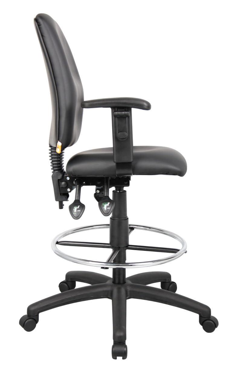 BOSS Office Products B1646 Multi-Function LeatherPlus Drafting Stool with Adjustable Arms, Black