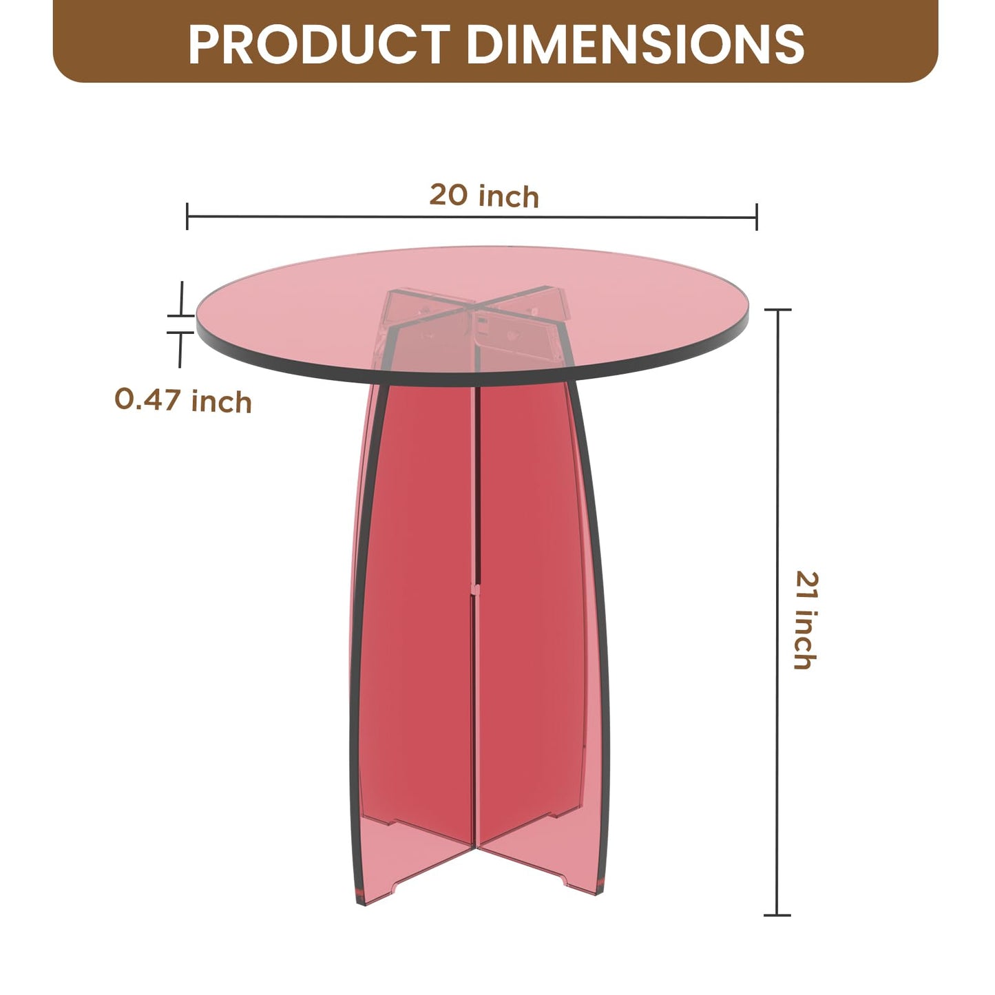 Dethan Red Acrylic End Table, Modern Lucite Side Table, Accent Table & Nightstand for Living Room, Bedroom & Sofa Side, Stylish Home Furniture, 20 x 20 x 21.1 in