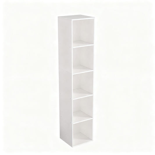 NewBeth Cube Bookshelf, 5 Cube Storage Organizer, Freestanding 5 Tier Open Display Shelf with Eco-Friendly Melamine Surface for Home Office, Bedroom, Living Room, Study, White