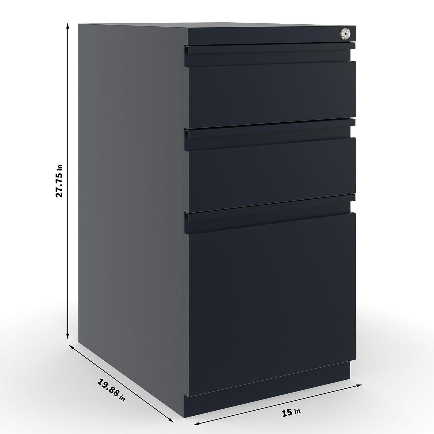 STAPLES 3-Drawer Vertical File Cabinet, Letter Size Documents, Lockable, 19.88" D x 15" W x 27.75" H, Black
