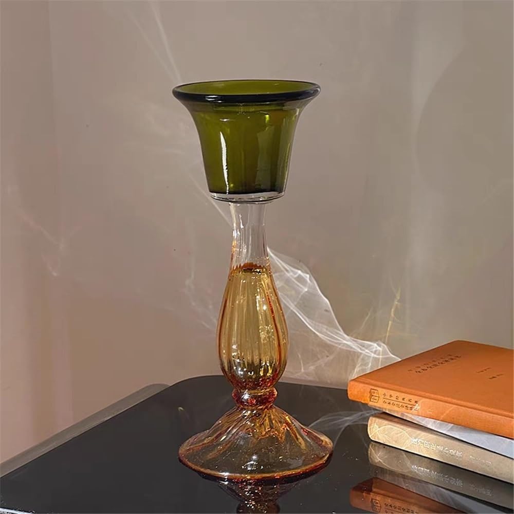 Candlestick Holders Second-Hand Transparent Single-Head Candlestick High-Grade Glass Green Decorative Aromatherapy Candle Holder Candle Holders