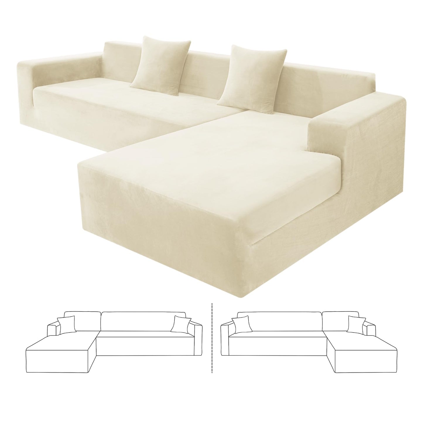 ZNSAYOTX 2026 Soft Velvet Sectional Couch Covers, Luxury Plush Slipcovers with Elastic Bottom for L Shape Sectional Sofa, 2 Pcs Pet Friendly Protector (3 Seat Couch + 2 Seat Chaise, Beige)
