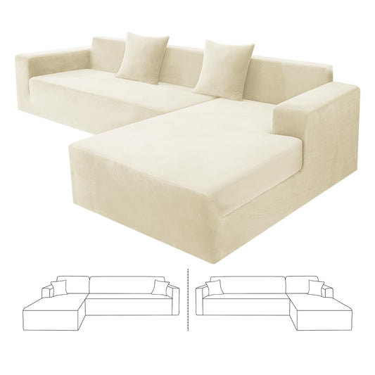 ZNSAYOTX 2026 Soft Velvet Sectional Couch Covers, Luxury Plush Slipcovers with Elastic Bottom for L Shape Sectional Sofa, 2 Pcs Pet Friendly Protector (3 Seat Couch + 2 Seat Chaise, Beige)