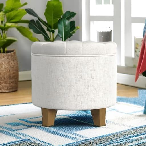 Homepop Home Decor | Upholstered Round Tufted Foot Rest Ottoman | Ottoman