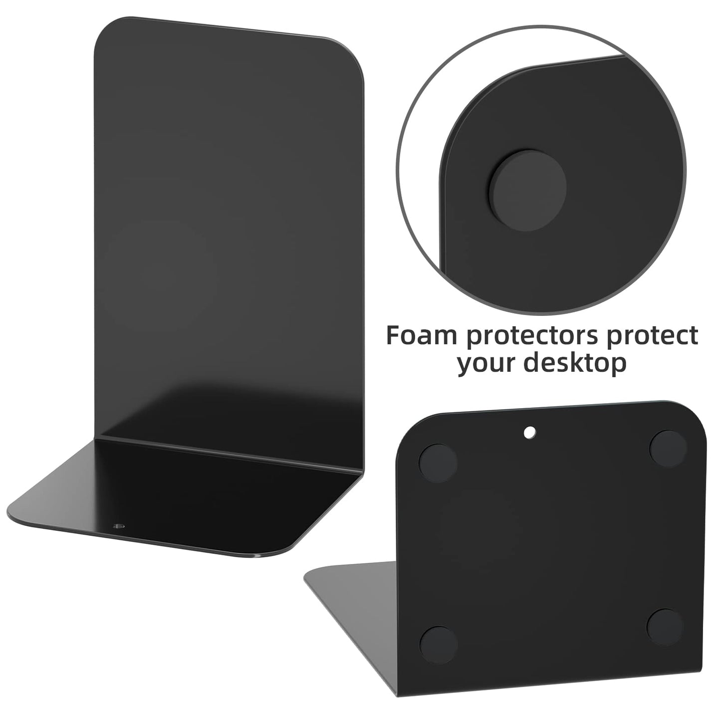 VFINE Bookends 4 Pairs, Black Metal Book Ends, Bookends for Shelves, Book Stopper for Heavy Books, Book Dividers for Home Office School Supplies