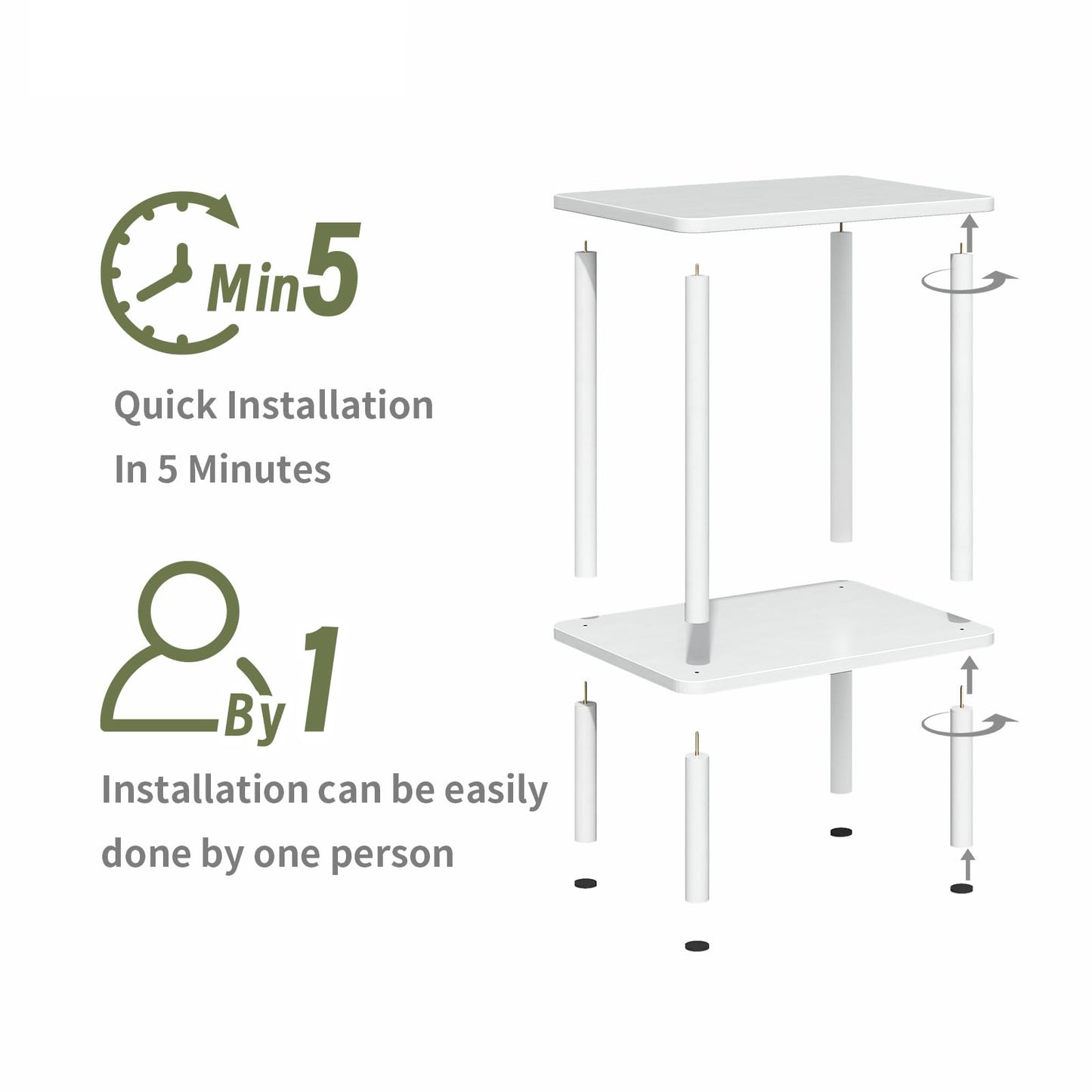 Apicizon 2 Tier End Table, Small Side Table with Solid Wood Legs, Boho Bedside Table with Storage Shelf, Nightstand for Small Spaces, Bedroom, Living Room, Entryway, Farmhouse, Easy Assembly, White