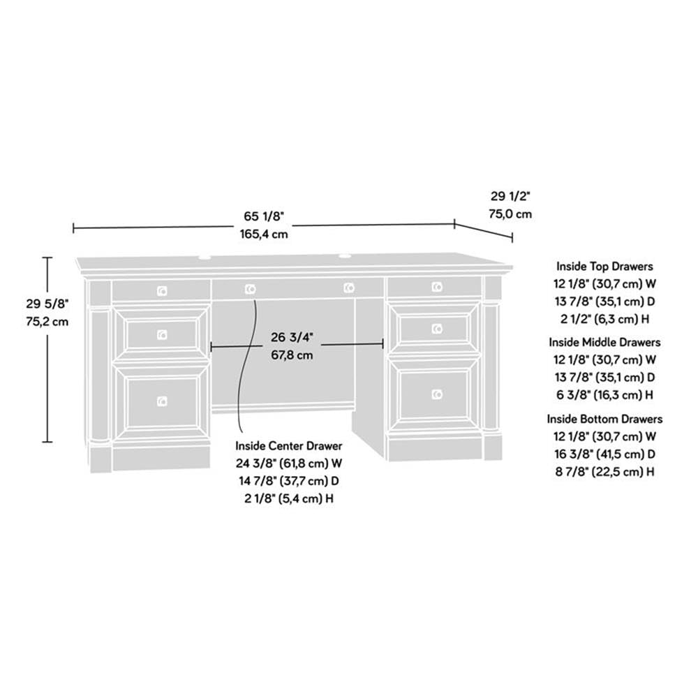 Sauder Palladia Office Desk with Drawers, Executive Desk with File Cabinet Storage, Cable Management, Keyboard Tray, in Glacier Oak Finish
