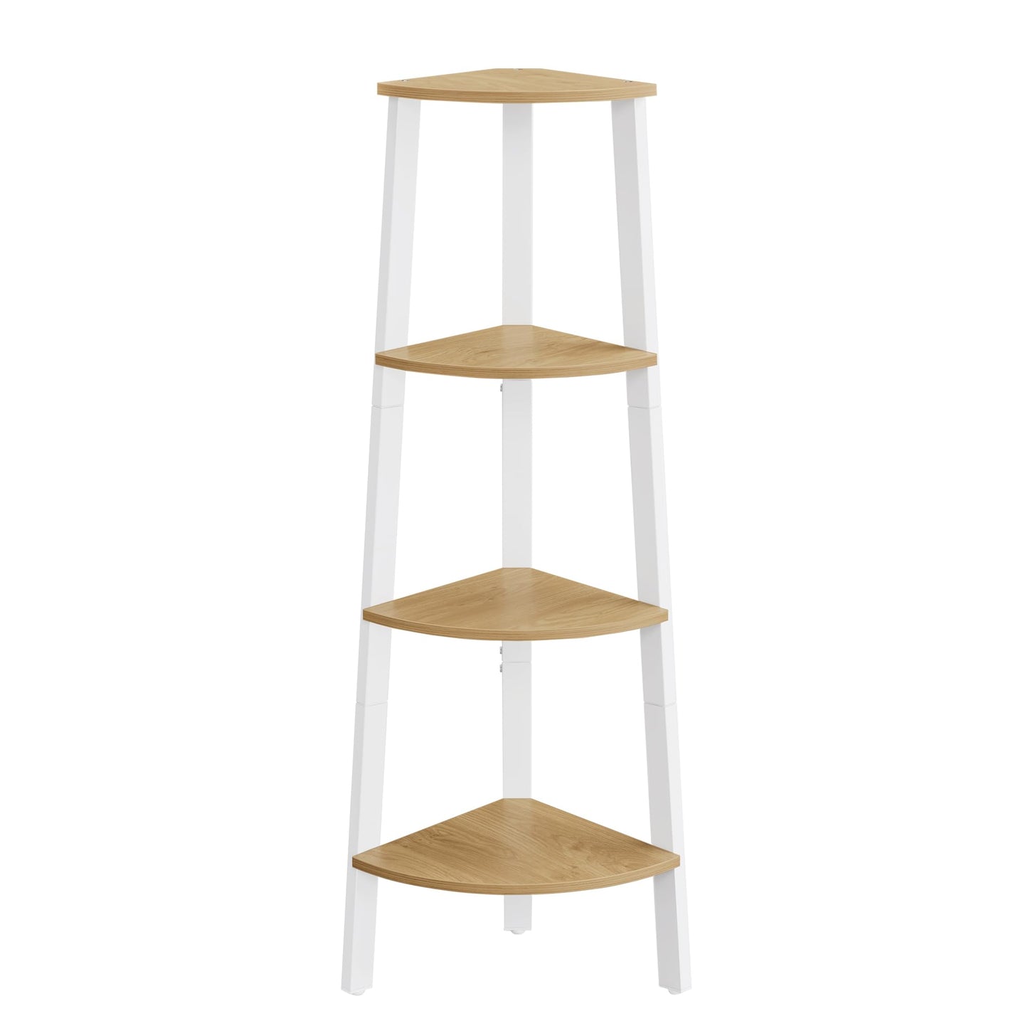 VASAGLE Corner Shelf Stand, 4-Tier Corner Bookshelf, Industrial Ladder Shelf, Plant Stand for Living Room, Office, Kitchen, Natural Oak and Matte White ULLS034Y70