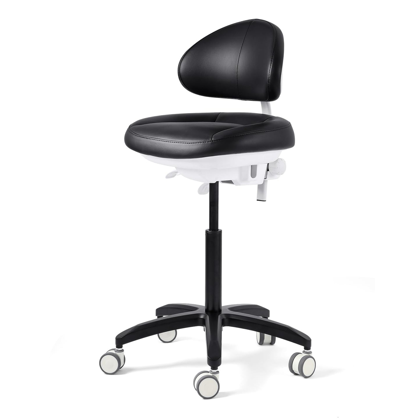 JMU Dental Stool, Adjustable Height Rolling Stool with Backrest, 350lbs Load Capacity Microfiber Leather, for Medical Clinic Lab Tattoo Salon, Black