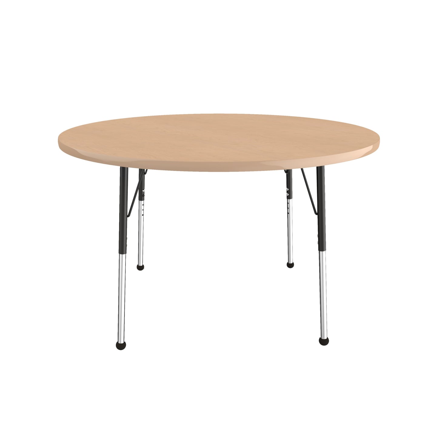 Factory Direct Partners FDP 48" Round Thermofused Classroom Activity Table with Standard Ball Glide Legs, Adjustable Height 19"-30" - Maple/Maple/Black, 10138-MPMP