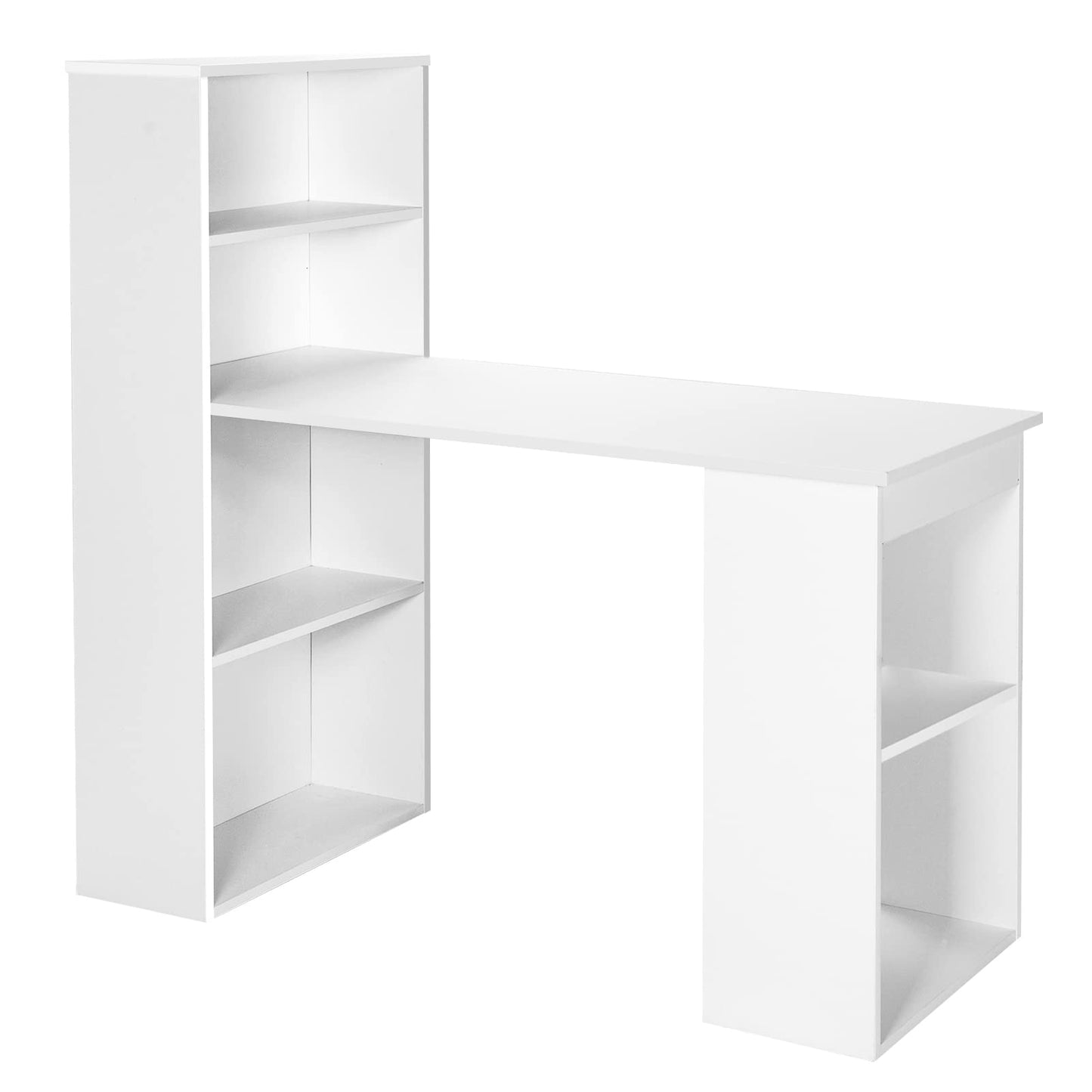 Tangkula White Computer Desk with Bookshelf, Writing Study Desk with Storage Shelves & CPU Stand, Modern Compact Computer Workstation for Home & Office, Space-Saving Design